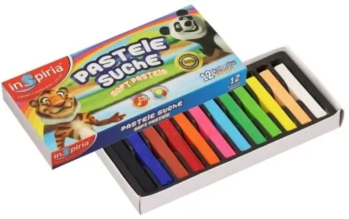 PASTELE SUCHE INSPIRIA 12 INTENSYWNYCH KOLORÓW DLA DZIECI WYTRZYMAŁE MOCNE