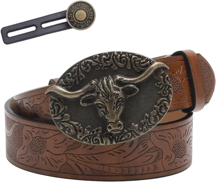 PASEK KOWBOJSKI MĘSKI SKÓRZANY WESTERN KLAMRA LONGHORN 120 cm PREZENT