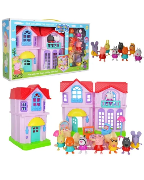 Domek Świnka Peppa Villa 8 figurek akcesoria Pepa i przyjaciele Peppa Pig house