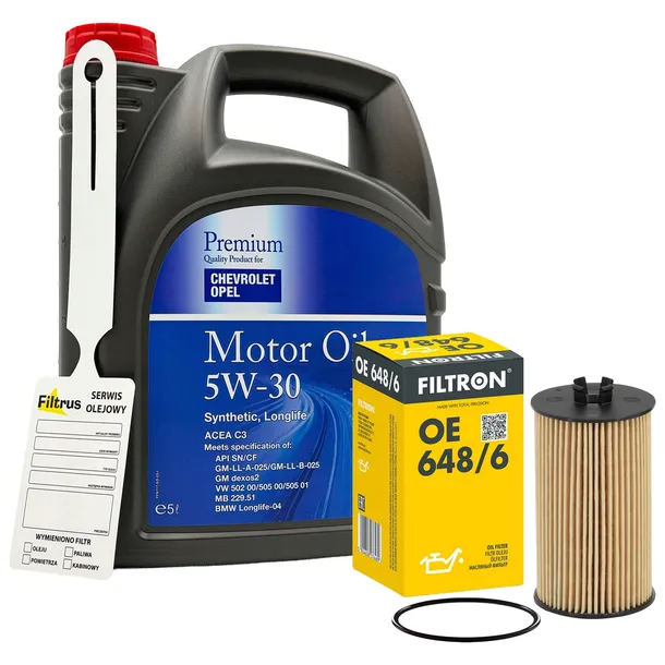 Filtr oleju ASTRA H J CORSA E INSIGNIA A CRUZE ADAM + olej 5w30 DEXOS 2 5L