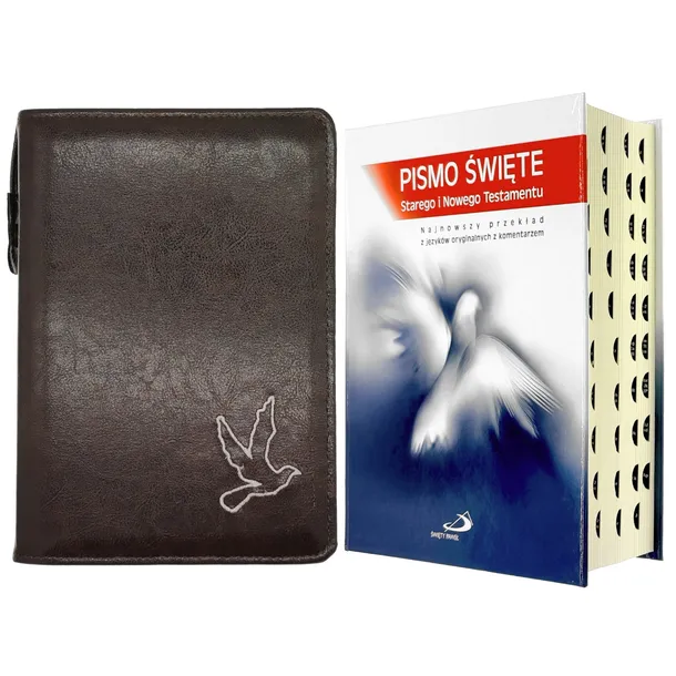 Pismo Św. z komentarzem duże pag. w kasztanowym etui z haftem