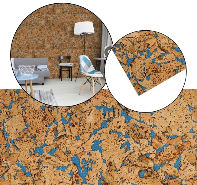 KOREK ŚCIENNY korek na ścianę, woskowany HAWANA, MIAMI BLUE 300x600x3mm