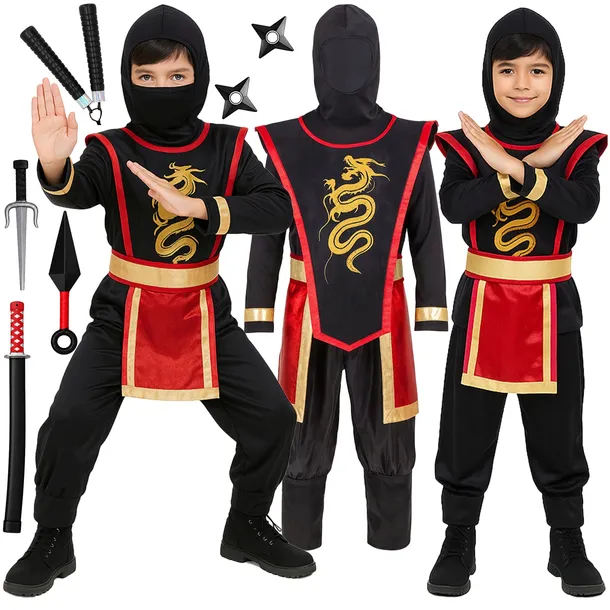 STRÓJ NINJA NINJAGO WOJOWNIK PRZEBRANIE KATANA KUNAI NUNCZAKO 134 / 140