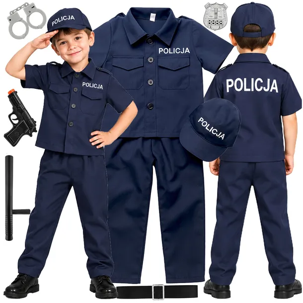 STRÓJ POLICJANTA PRZEBRANIE DLA CHŁOPCA AKCESORIA POLICJA KOSTIUM 110 / 116