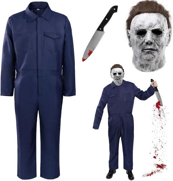 KOSTIUM ZABÓJCY NA HALLOWEEN KOMBINEZON MASKA STRASZNY PRZEBRANIE XXL