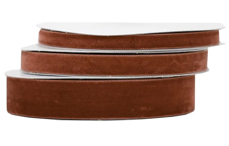 Wstążka aksamitna velvetowa, 12mm/9mb, brązowa - VELVET12-120