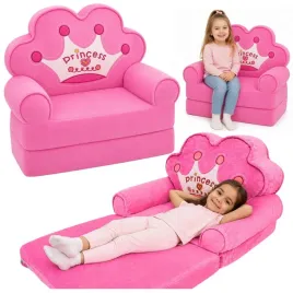 fotel-rozkladany-sofa-2w1-lezanka-dla-dzieci-pluszowa-korona-rozowa-miekka