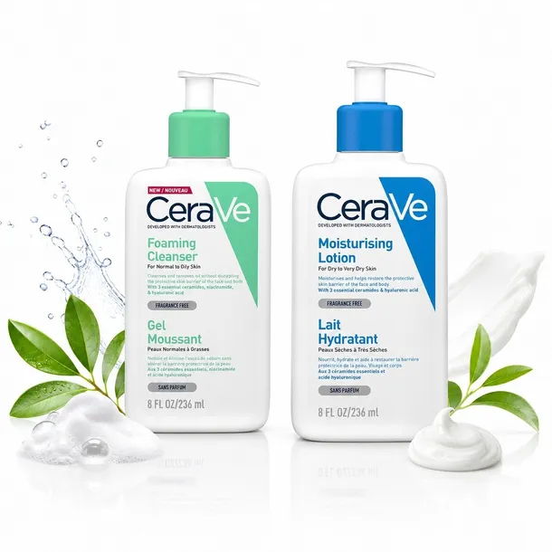 CeraVe Nawilżająca Emulsja + Oczyszczający Żel Do Mycia Zestaw 2 × 236 ml