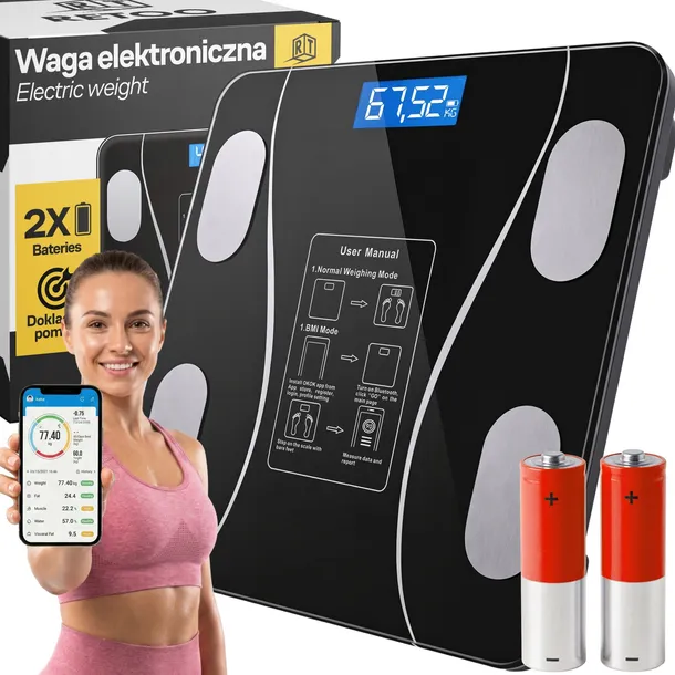WAGA ŁAZIENKOWA ANALITYCZNA BLUETOOTH SMART ANDROID IOS INTELIGENTA+BATERIE
