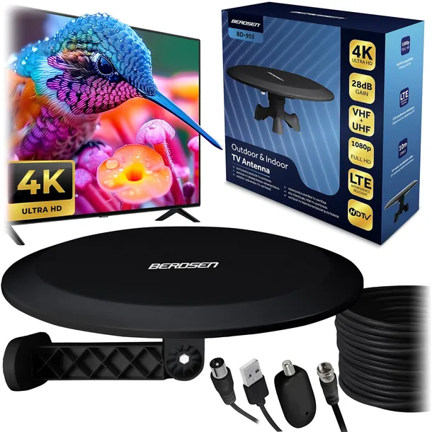 ANTENA WEWNĘTRZNA ZEWNĘTRZNA do TV NAZIEMNEJ DVB-T2 ULTRA HD 4K FILTR LTE