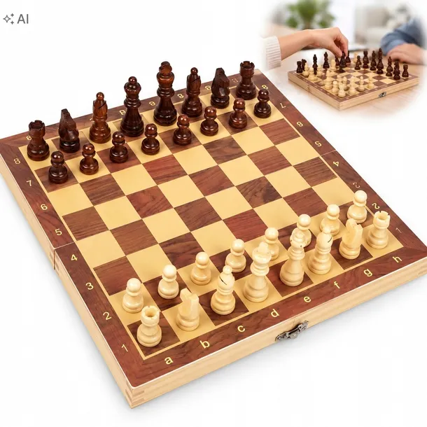 DREWNIANY ZESTAW GIER 3W1 SZACHY WARCABY TRYKTRAK DUŻA PLANSZA 35CM