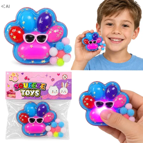 Mochi squishy klejący gniotek PSIA KOCIA ŁAPKA antystresowa ADHD LED łapki