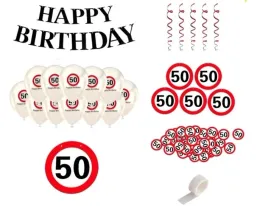 dekoracja-na-50-urodziny-znak-drogowy-balony-zestaw