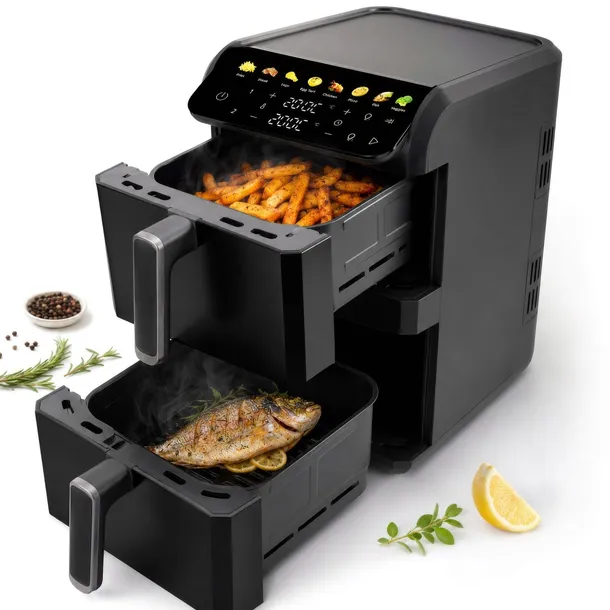 Frytkownica Beztłuszczowa Air Fryer Podwójna 10L 2700W 8 Programów LED