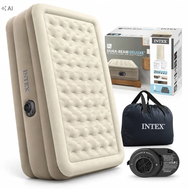 Materac dmuchany łóżko Intex z pompką 191x99x46 jednoosobowy wysoki premium