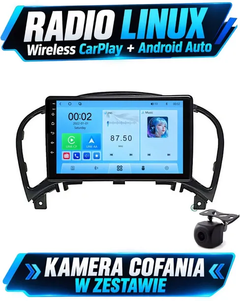 Radio Linux do Nissan Juke 2011-2016 CarPlay, Android Auto + kamera