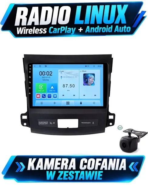 Radio Linux do Mitsubishi Outlander 2006-2012 CarPlay Android Auto + kamera