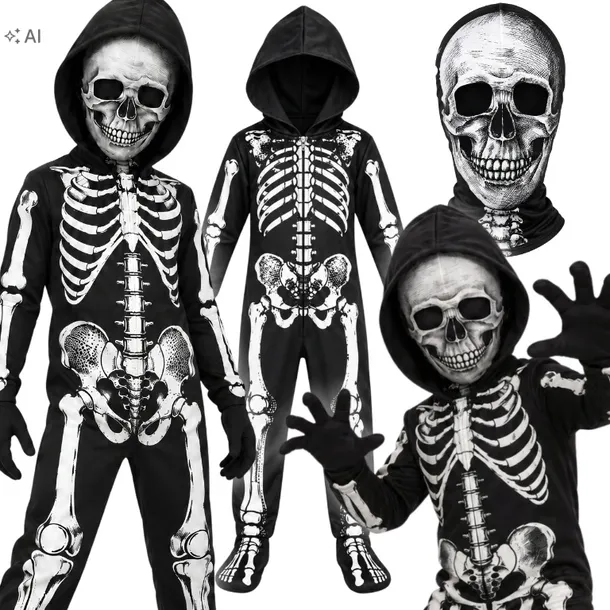 STRÓJ KOŚCIOTRUPA KOMBINEZON SZKIELET DLA DZIECI KOSTIUM HALLOWEEN 110/116