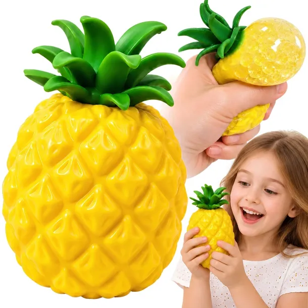 GNIOTEK ANTYSTRESOWY ANANAS ŻÓŁTY SQUISHY Z KULECZKAMI MIĘKKI ZABAWKA OWOC