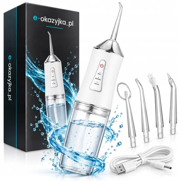 Irygator do Zębów Bezprzewodowy Dentystyczny Mocny 4 Dysze 3 Tryby 230 ml