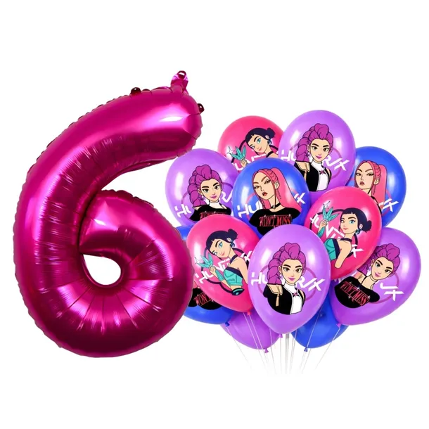 BALONY URODZINOWE HUNTRIX KPOP DEMON HUNTERS RUMI MIRA ZOYE CYFRA 6 NA HEL