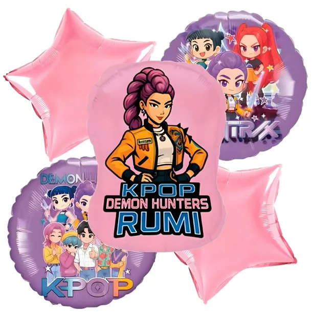 BALONY KPOP DEMON HUNTERS RUMI HUNTRIX ZESTAW BALONÓW NA URODZINY HEL