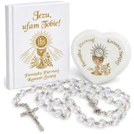 zestaw-rozaniec-komunijny-przezroczysty-krysztal-i-komunia-etui-modlitewnik