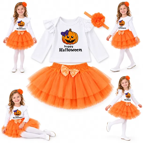 Komplet Dla Dziewczynki Na Halloween - Bluzka, Tutu I Opaska 122