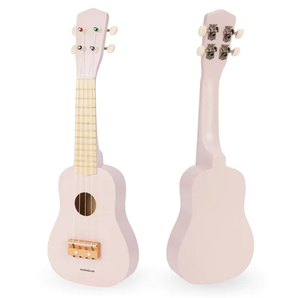Drewniana gitara dla dzieci - ukulele - kolor różowy - Mamabrum
