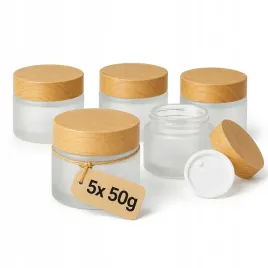5x-sloiczek-szklany-50g-matowy-na-krem-masc-z-drewnianym-wieczkiem