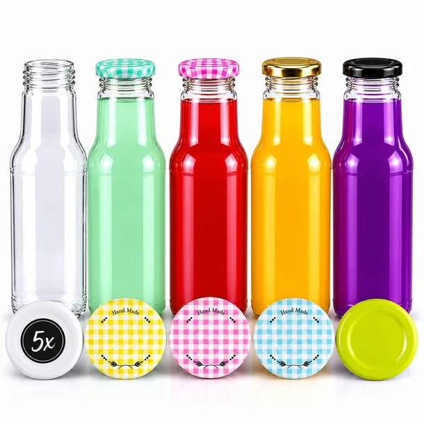 5x Butelka Szklana KUBUŚ na sok soczek 750ml + WIECZKO Butelki Na Sok Soki