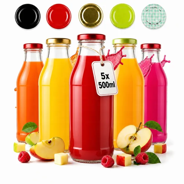 5x KUBUŚ 500ml butelki szklane na sok soczek wodę butelka szklana 0,5l