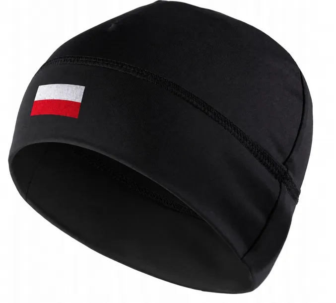 CZAPKA Termoaktywna ANTYBAKTERYJNA szybkoschnąca CZARNA + FLAGA Polski