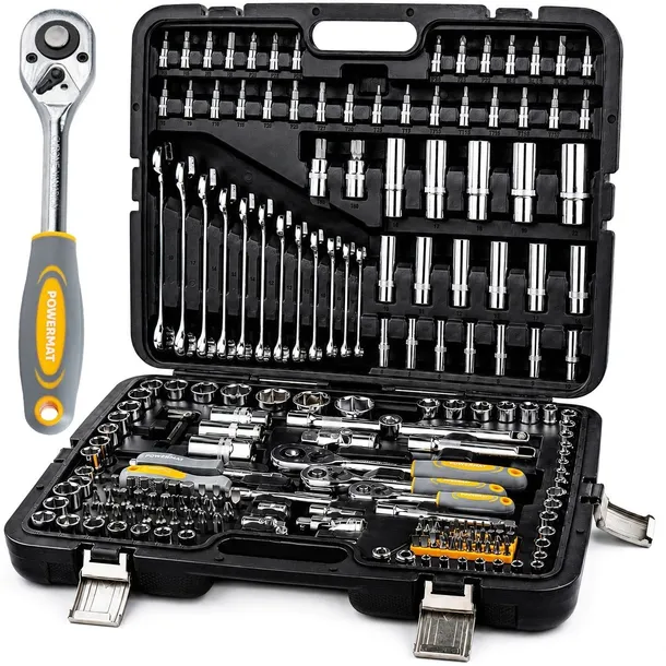 ZESTAW KLUCZY NASADOWYCH 216 ELEMENTÓW GRZECHOTKI 1/2"3/8"1/4" CrV WALIZKA