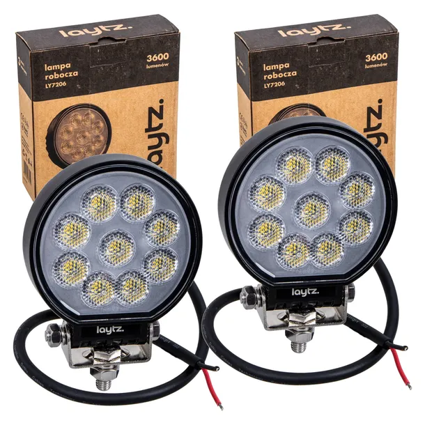 2x Lampa robocza LED 12V / 24V do ciągnika okrągła halogen 3600Lm Laytz