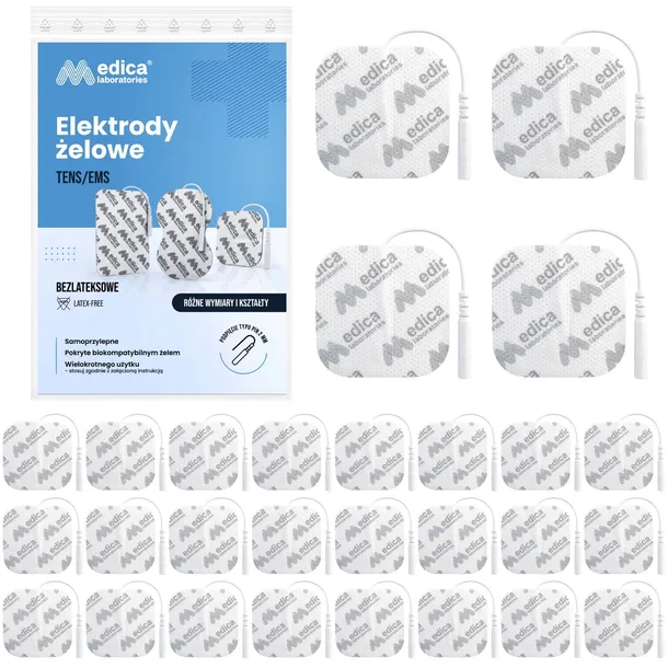 28x ELEKTRODY ŻELOWE DO ELEKTROSTYMULACJI 5x5 NAKŁADKI PADY TENS EMS (PIN)