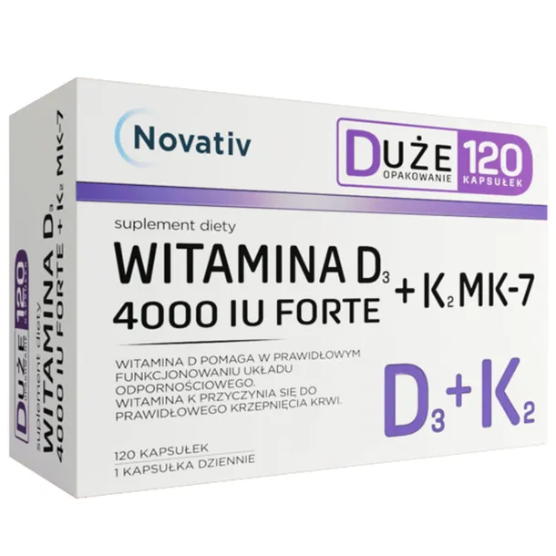 Novativ Witamina D3 4000 IU Forte + K2 MK7, 120 kapsułek