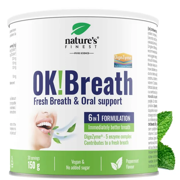 Nature's Finest OK!Breath 6w1 Świeży oddech Enzymy trawienne Trawienie 150g