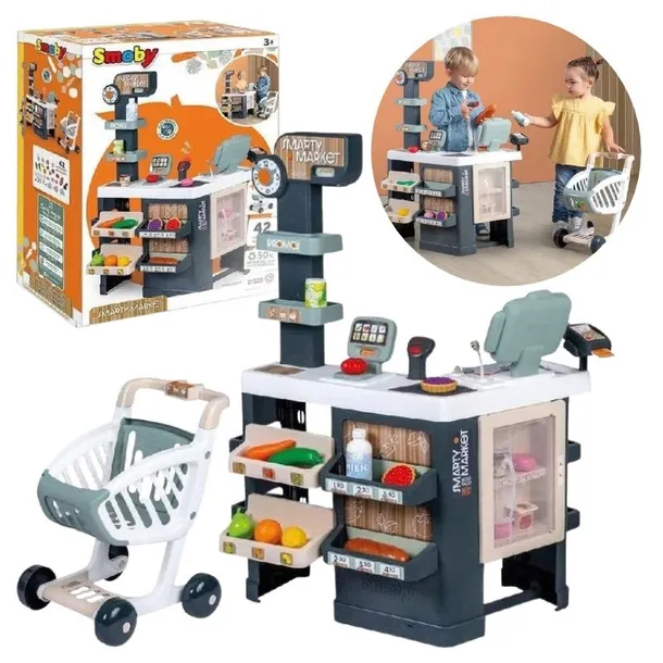 SMOBY SKLEP KASA FISKALNA SKLEPOWA SKANER DLA DZIECI WÓZEK AKCESORIA 42EL