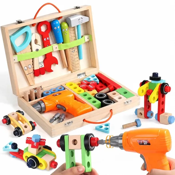 Walizka Zestaw Narzędzi Dzieci Montessori Wkrętarka Kreatywny Drewniane DIY