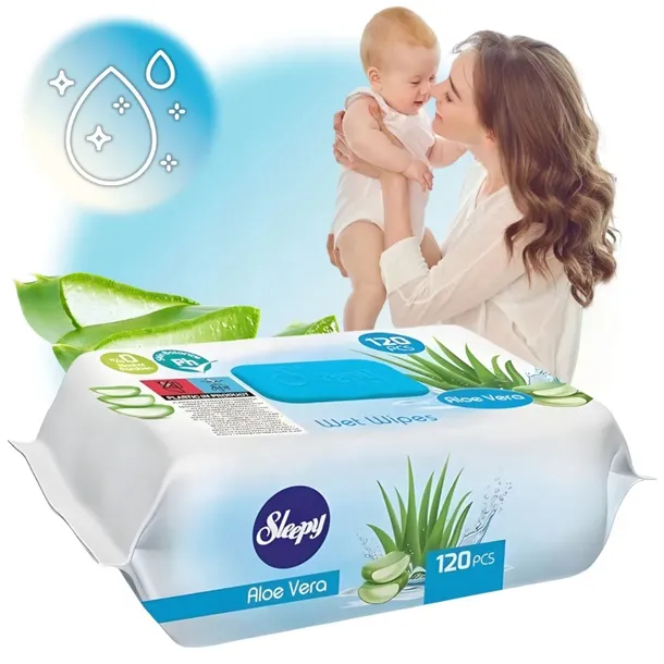 Hipoalergiczne Chusteczki Nawilżane Sleepy Aloe Vera Dla Dzieci, 120 Szt.