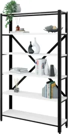 regal-6-poziomowy-110-30-180-cm-z-metalowym-stelazem-czarny-bialy