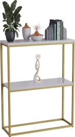 konsola-podwojna-z-polka-przedpokoj-loft-60x20x80-zlota-blat-bialy-polysk