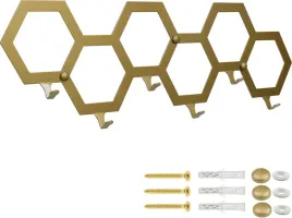 wieszak-scienny-metalowy-hex-plastry-miodu-na-klucze-ubrania-zloty-60-cm
