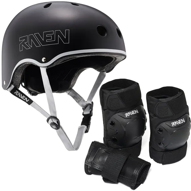 Zestaw RAVEN Kask Essto Black S + Ochraniacze Dexard Black S