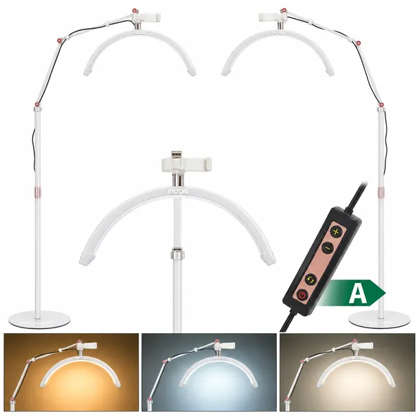 Lampa LED Kosmetyczna MOON Łuk 20W Do Rzęs Stojąca Biała 160 cm