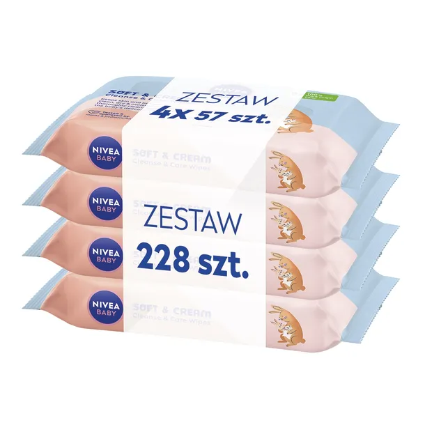 NIVEA BABY Chusteczki nawilżane Biodegradowalne Soft & Cream 4x 57 sztuk