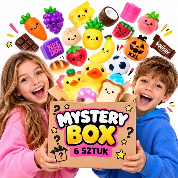 MYSTERY BOX GNIOTKI SQUISHY 6 SZT. ZESTAW NIESPODZIANKA 1 DUŻY + 5 MAŁYCH