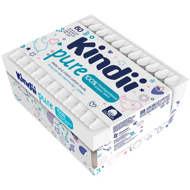 Kindii Pure Bawełniane Patyczki Higieniczne Dla Niemowląt 60 Sztuk