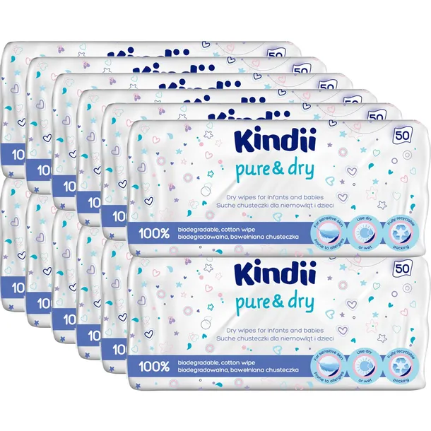 12 x KINDII CHUSTECZKI SUCHE biodegradowalne 50 szt